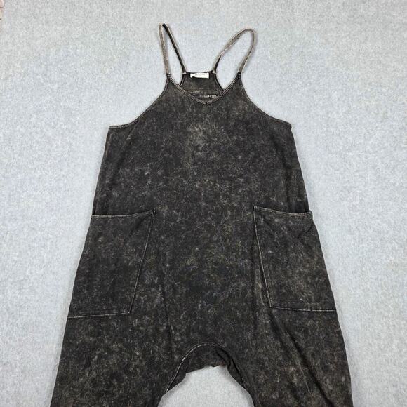 Zenana Womens Size Small/Medium Ash Black Acid Washed Jumpsuit Back Pocket - Picture 8 of 16